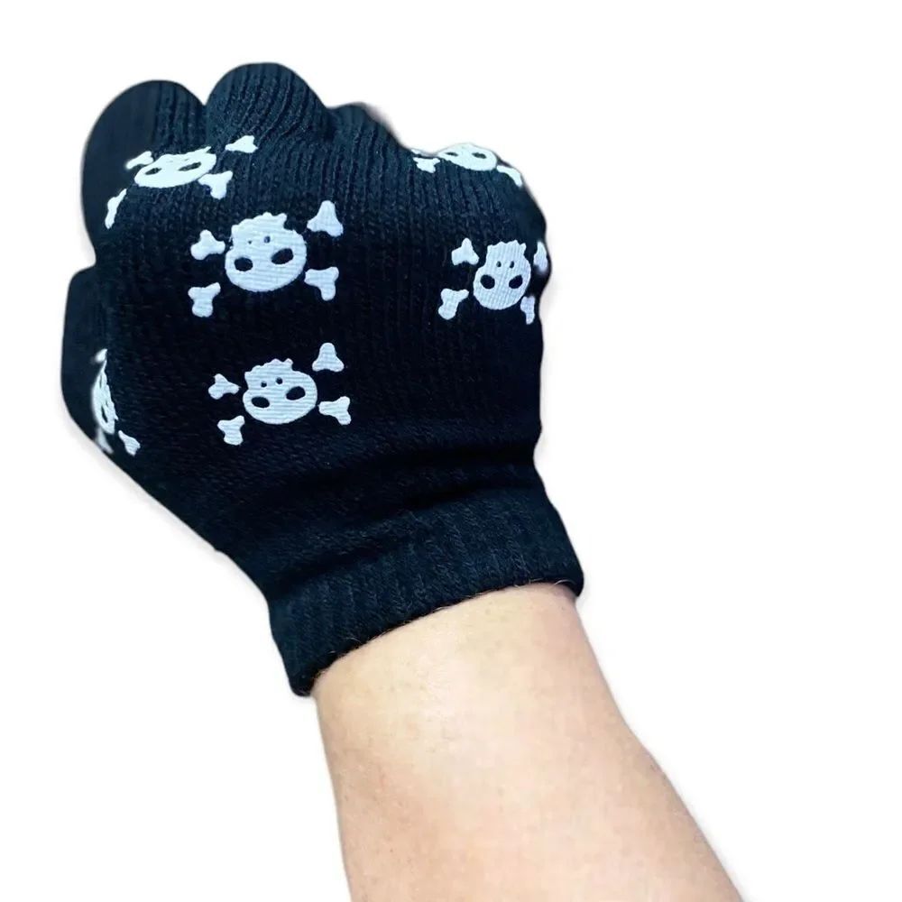 Raves Glow In The Dark Skeleton Bones Black Knit Arm Warmers Gloves NEW